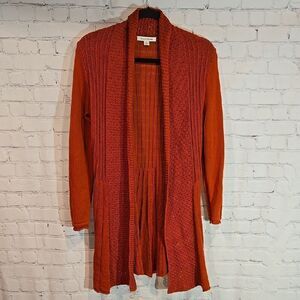 Studio Works orange knit cardigan size S